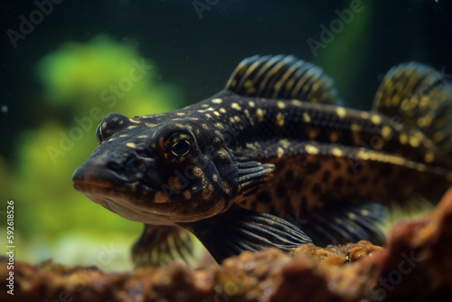Beautiful black tropical fish, macro, Generative AI