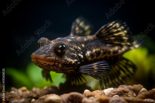 Beautiful black tropical fish, macro, Generative AI