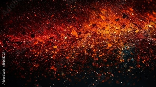 Black dark orange red brown shiny glitter abstract background with space. Twinkling glow stars effect.