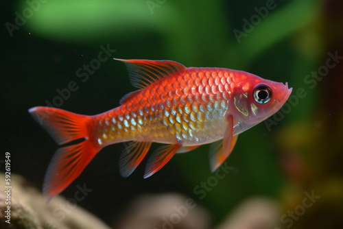 Beautiful Cherry Barb, red tropical fish, Generative AI