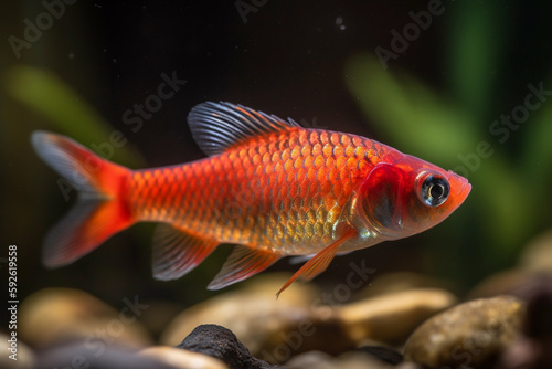 Beautiful Cherry Barb, red tropical fish, Generative AI