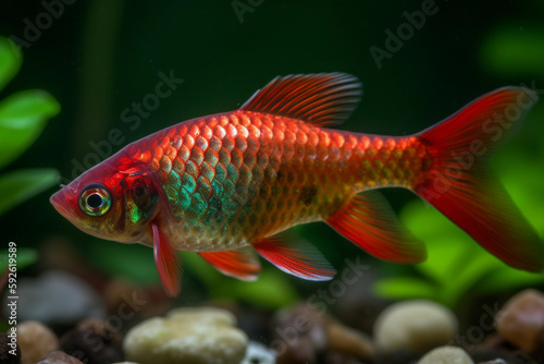 Beautiful Cherry Barb, red tropical fish, Generative AI
