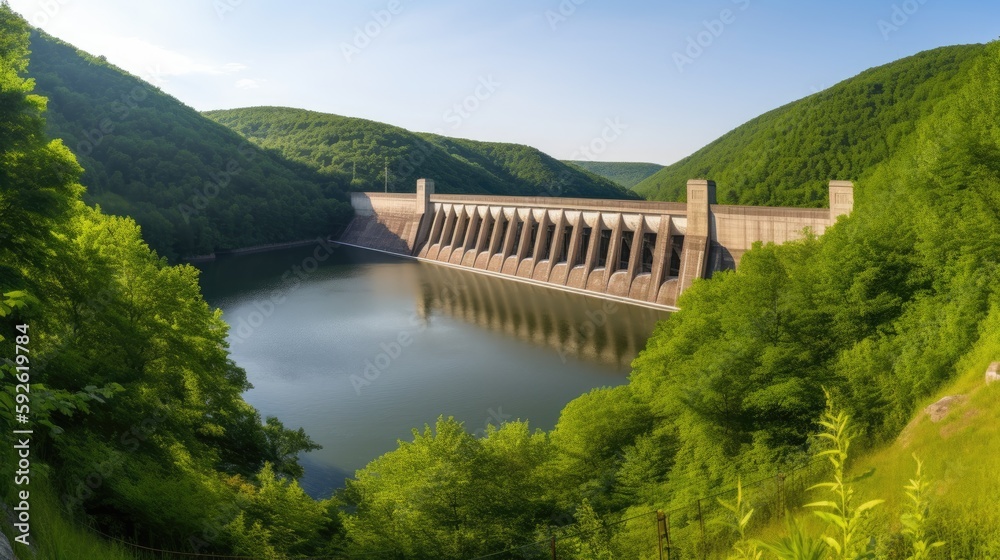 A photo of a hydroelectric dam with water flowing through it.
