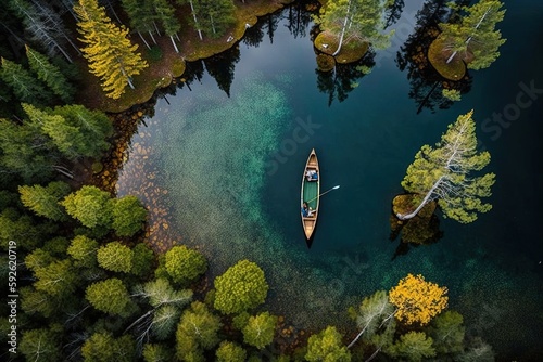 aerial view of canoe algonquin lake park illustration generative ai