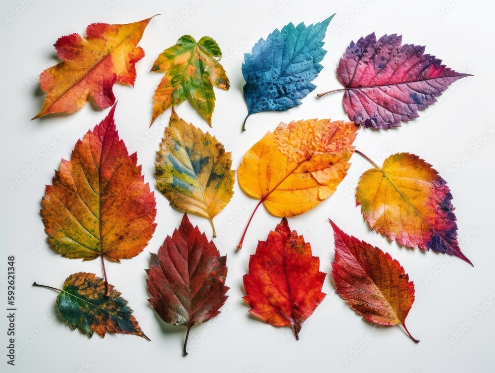 A collection of colorful leaves on a white background
