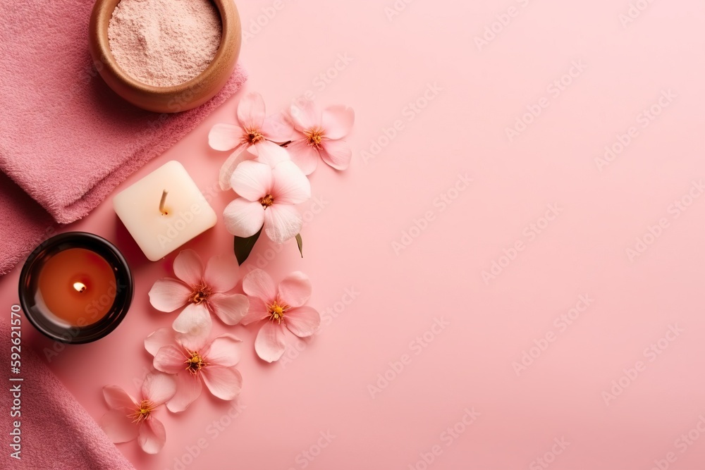 Beautiful spa background with copy space. Wellness backdrop. Empty space for text, advertising. Beauty procedure, service. Relax and wellbeing. Generative AI. Beautiful spa background with copy space. Wellness backdrop. Empty space for text, advertising. Beauty procedure, service. Relax and wellbeing. Generative AI.