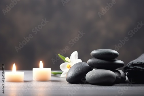 Beautiful spa background with copy space. Wellness backdrop. Empty space for text, advertising. Beauty procedure, service. Relax and wellbeing. Generative AI.
