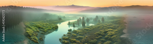 Sunrise from above a river 2｜Generative AI