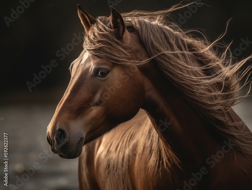 A close-up of a brown horse s mane blowing in the wind
