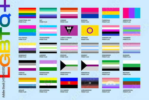 LGBT sexual identity pride flags gender collection. Flag of gay, lesbian, transgender, bisexual. Vector Illustration