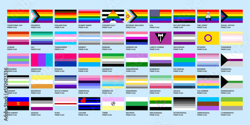 LGBT sexual identity pride flags gender collection. Flag of gay, lesbian, transgender, bisexual. Vector Illustration photo