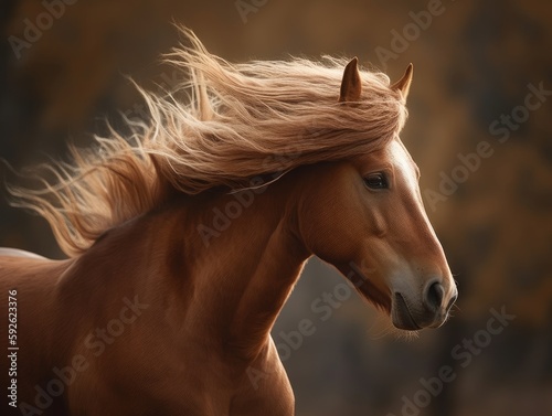 A close-up of a brown horse's mane blowing in the wind