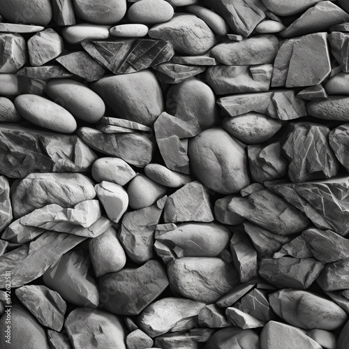 Seamless pattern with old shabby stones. Natural cobble endless texture. AI generative image.