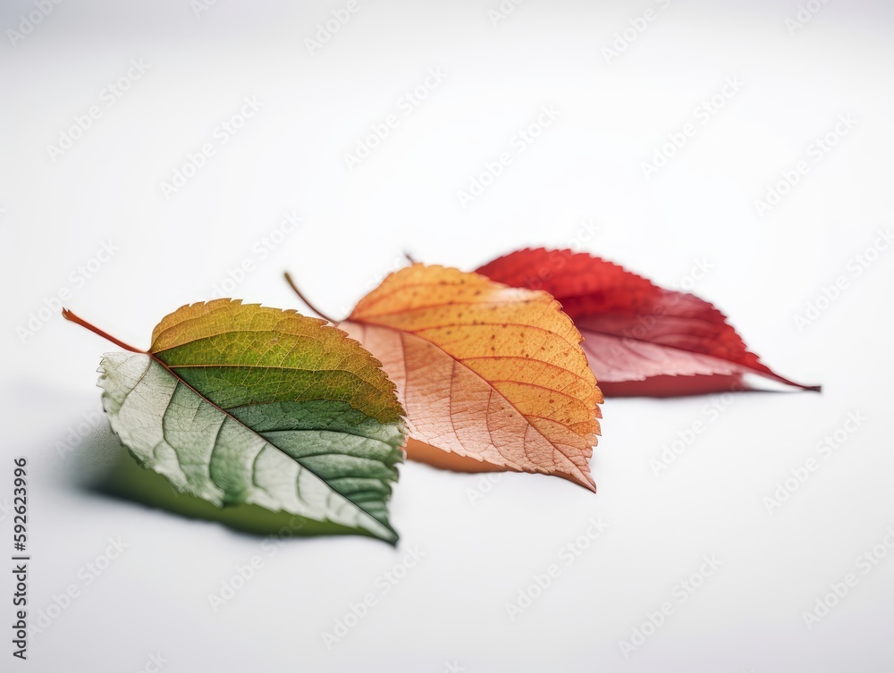 A group of autumn leaves on a white background