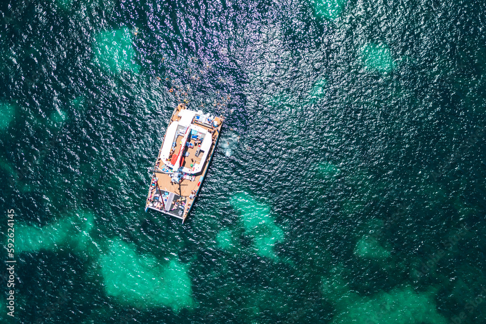 Aerial view on the catamaran.