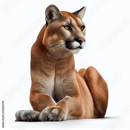 Cougar on isolated white background Generative AI