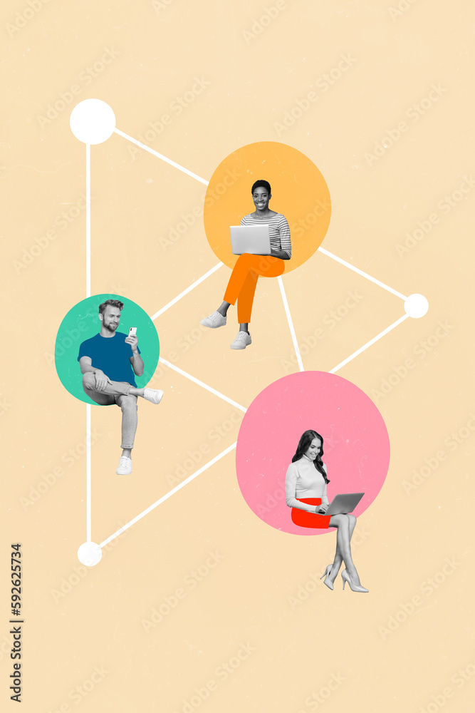 © deagreez - Vertical collage picture of black white effect people use gadgets netbook telephone chatting isolated on painted beige background © deagreez - Vertical collage picture of black white effect people use gadgets netbook telephone chatting isolated on painted beige background