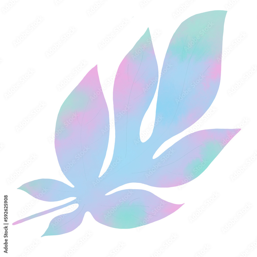Multicolored leaves, digital illustration, hand-drawn using watercolor brushes.