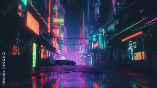 Glitchy image with neon colors and cyberpunk vibes created with generative AI technology © DigitalParadise