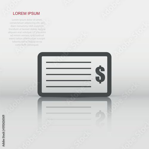 Money check icon in flat style. Bank checkbook illustration pictogram. Checkbook sign business concept.