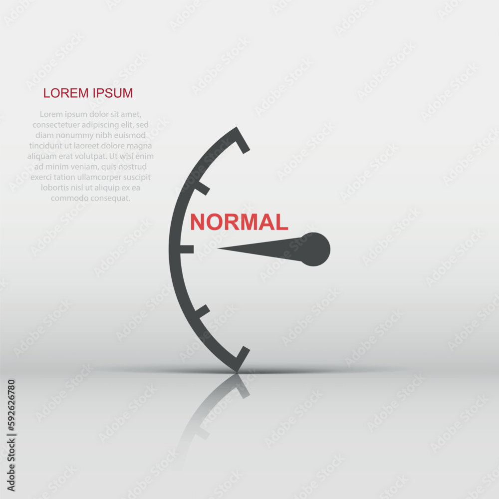 Normal level icon in flat style. Speedometer, tachometer sign illustration pictogram. Risk meter business concept. Normal level icon in flat style. Speedometer, tachometer sign illustration pictogram. Risk meter business concept.