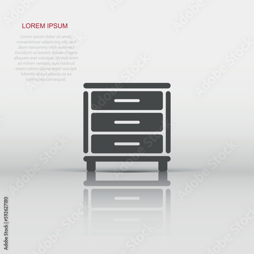 Vector cupboard icon in flat style. Furniture sign illustration pictogram. Cabinet business concept.