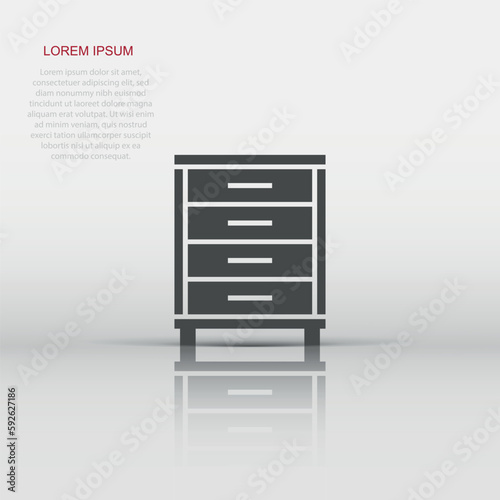 Vector cupboard icon in flat style. Furniture sign illustration pictogram. Cabinet business concept.