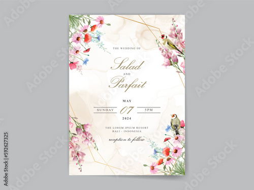 beautiful wild flowers wedding invitation card