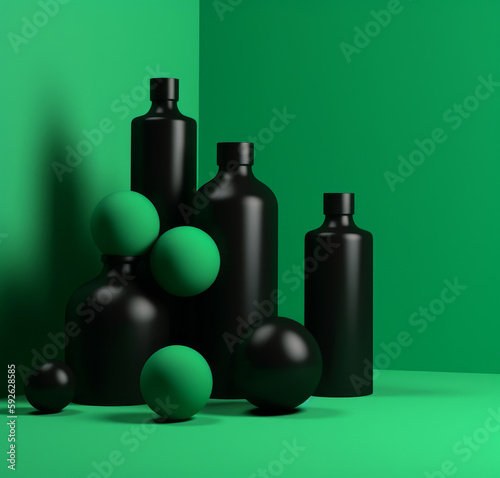 Green and Black Skincare Product Illustration AI Generative.