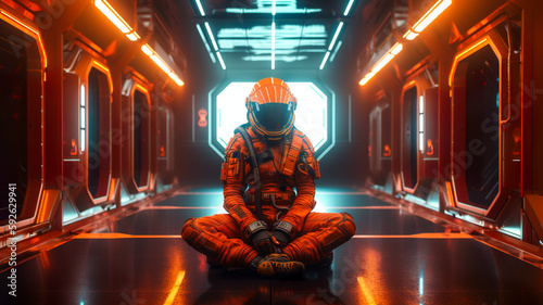 Fototapeta Naklejka Na Ścianę i Meble -  An astronaut on the Mars space station, Generative AI