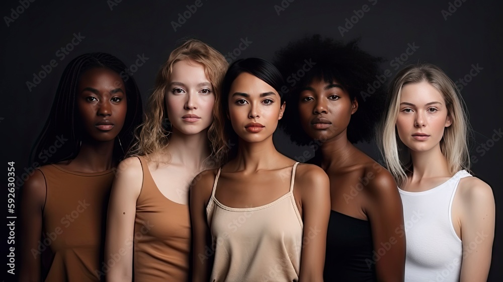 Obraz premium women of different ethnicities posing at camera, enjoy being as they are. bodypositive, plus size model, skinny model. ai generative.