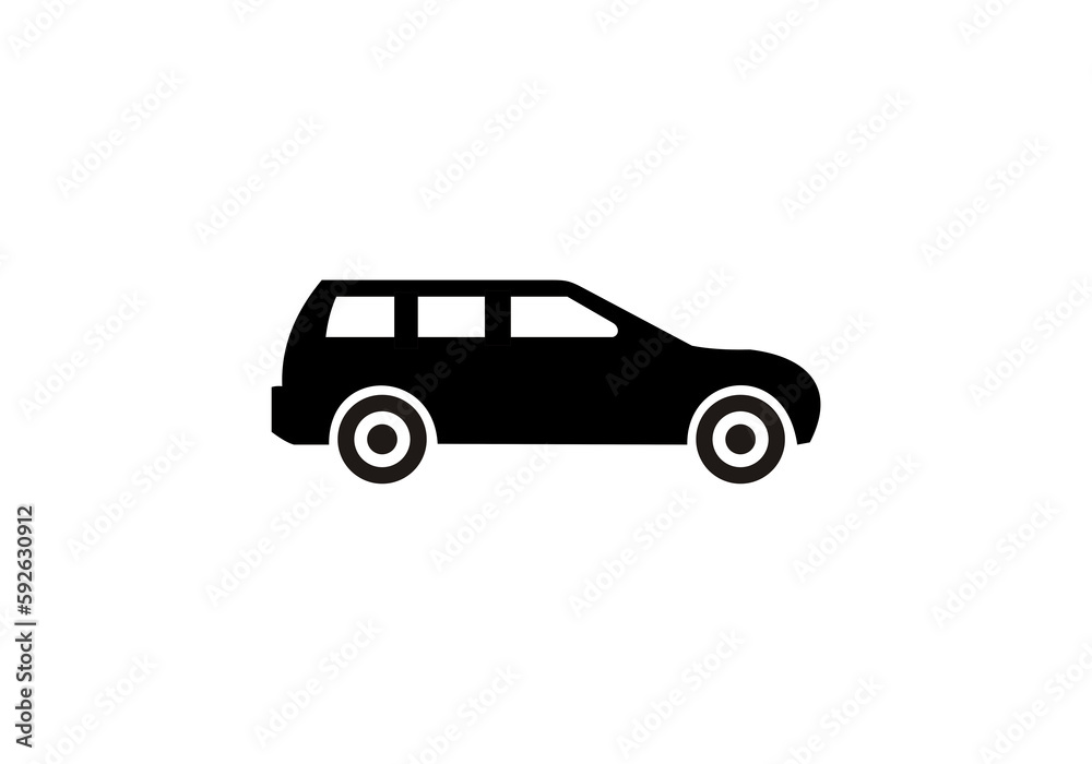 Monochrome car icon on white background.