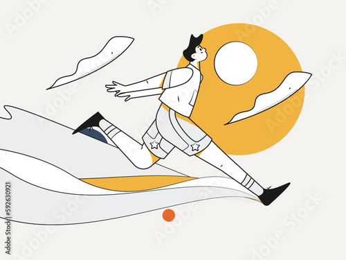 Vector internet operation hand-drawn illustration of people exercising and running healthy

