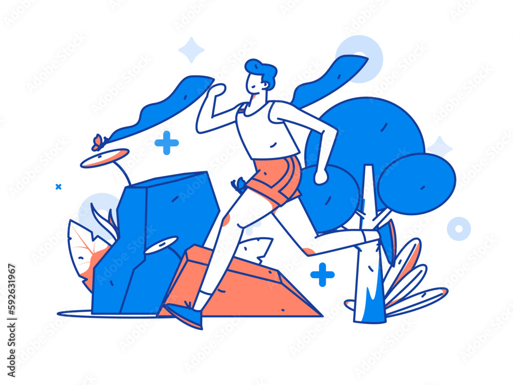 Fototapeta premium Vector internet operation hand-drawn illustration of people exercising and running healthy 
