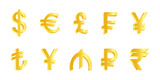 3d gold currency symbol set.