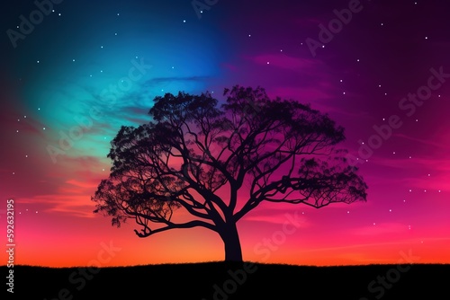 silhouette of a tree on magical background