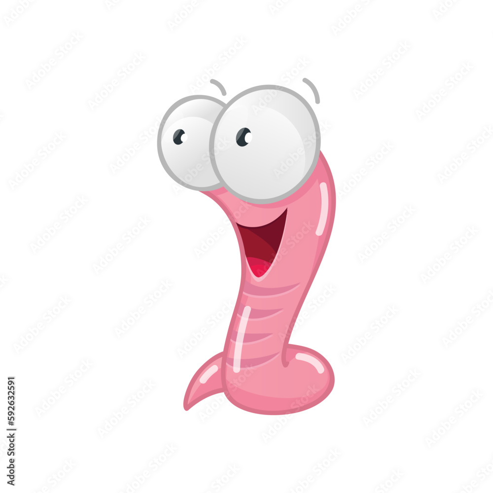 Fototapeta premium Funny cartoon worm. Cartoon illustration of a funny smiling worm isolated on a white background. Vector 10 EPS.