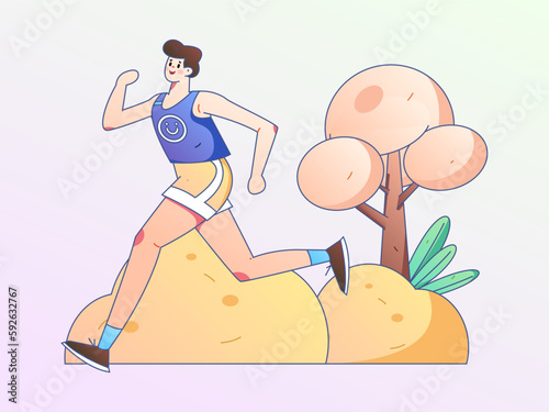 Vector internet operation hand-drawn illustration of people exercising and running healthy
