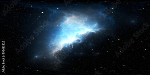 Fototapeta Naklejka Na Ścianę i Meble -  360 degree stellar system and gas nebula. Panorama, environment 360 HDRI map. Equirectangular projection, spherical panorama. Virtual reality background.