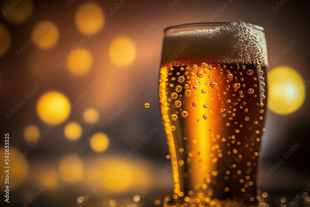 Close up glass of tasty cold beer on dark background. AI generative image. Close up glass of tasty cold beer on dark background. AI generative image.