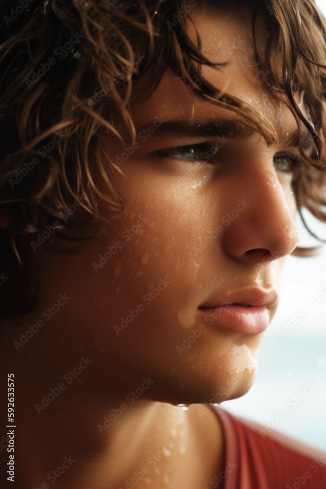 portrait of a teenage boy at the beach - ai-generated