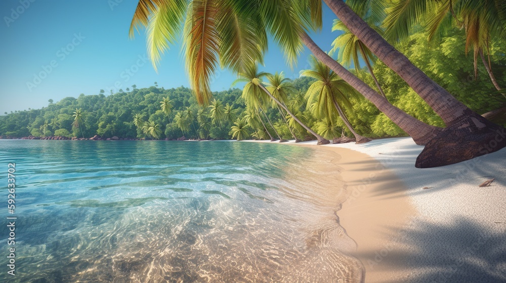 Beautiful and peaceful sea sandy coast, sunny summer beach panoramic ...