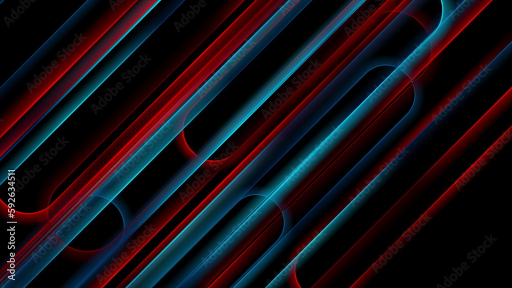 Fototapeta premium Red and blue glossy smooth lines abstract geometric background
