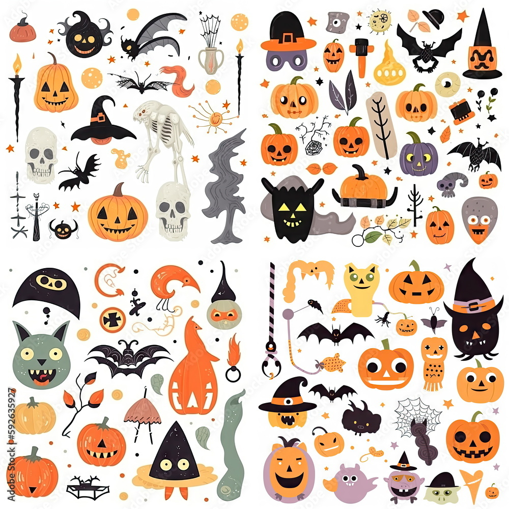 Fototapeta premium Halloween clipart elements set, white background