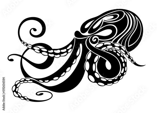 Sea octopus.  Nautical or marine, monster. Animal in the ocean. Template for logos, labels and emblems.