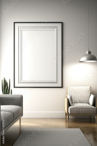 Versatile blank frame mockup in modern minimalist interior. Ideal template for artwork  photo  or poster display.