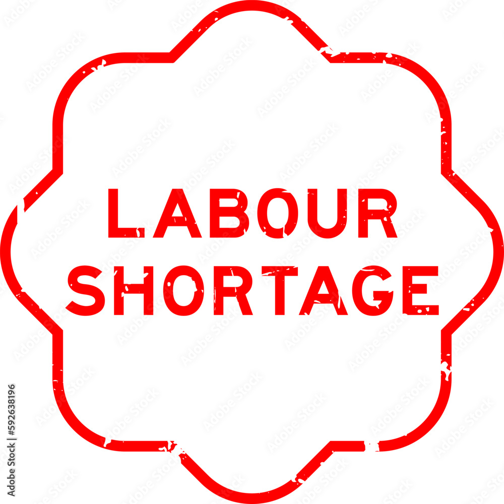 Fototapeta premium Grunge red labour shortage word rubber seal stamp on wthie background