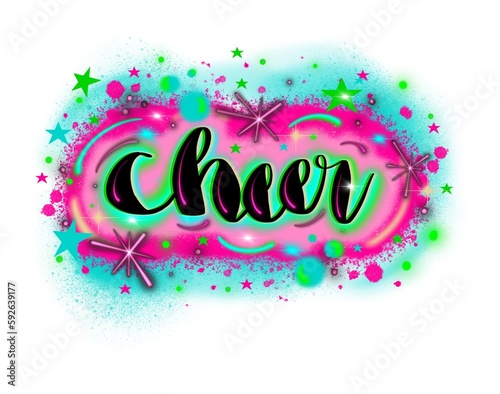 Cheer, cheerleader pink, blue, & green airbrush background