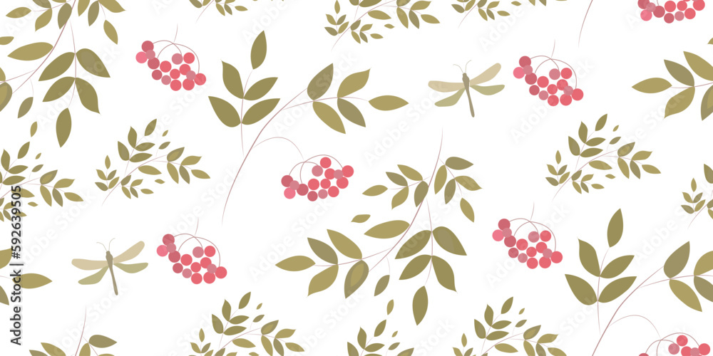 Seamless botanical pattern with rowan branches. Ideal for printing on fabric and paper and wallpaper.