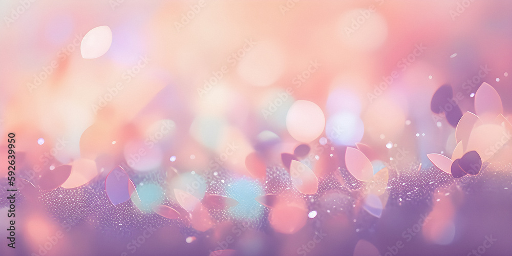 Soft particles background, pink and light blue, blur with copy space, tranquil presentation background, template - generative AI